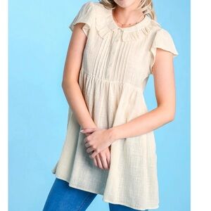 NWT UMGEE Bohemian Off White Peter Pan Collar Tunic Top S M L